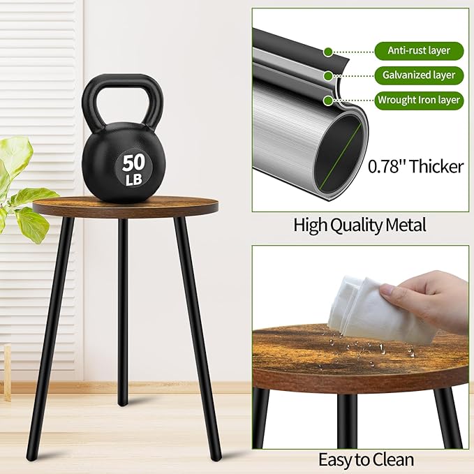 Plant Stand Indoor, Modern Plant Stands for Indoor Plants, Single Flower Stand with Round Wooden Board for Living Room, Balcony, Deck