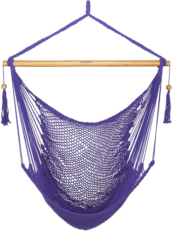 JoyView Hammock Chair with Spreader Bar Caribbean Hammock Swing Chair 300 LBS Weight Capacity XL Rope Hanging Chair for Outdoor Indoor Garden Yard - Purple