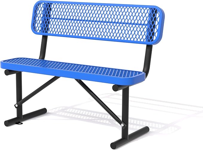 4/6/8 Feet Park Bench for Outside Heavy Duty Metal, Garden Benches Outdoor Bench with Backrest & Portable Frame, for Shopping Malls Stores Parks Patios Decks, Blue