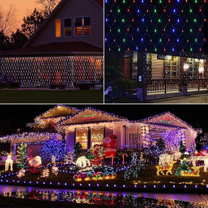 LYHOPE 12ft x 5ft 360 LED Christmas Net Lights, 8 Modes Low Voltage Mesh Christmas Decoration Lights for Xmas Trees, Bushes, Wall, Wedding, Garden, Outdoor, Indoor Decor (Multi-Color)