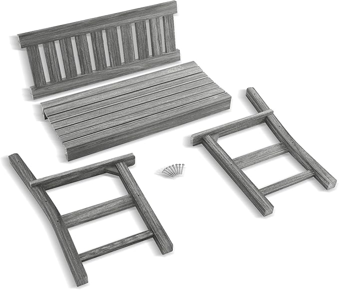 Outdoor Bench, 2-Person Garden Bench, Poly Lumber Patio Bench for Outdoors, Porch, and Park (Light Grey)