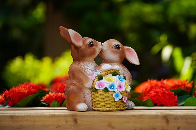 Solar Rabbit Garden Statues Easter Decorations Yard Animals Statue Home Garden Resin Rabbit Figurine Bunny Statue,Gifts for Mom Grandma Women Outside Lawn Ornaments Porch Patio Balcony Yard Home