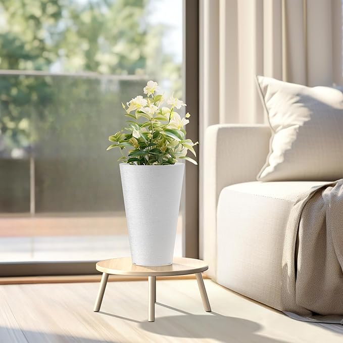 Kante Tall Round Planter Set of 2, 15 Inch Tall Decorative Planter Pots for Outdoor Indoor Garden Patio Front Porch (White)