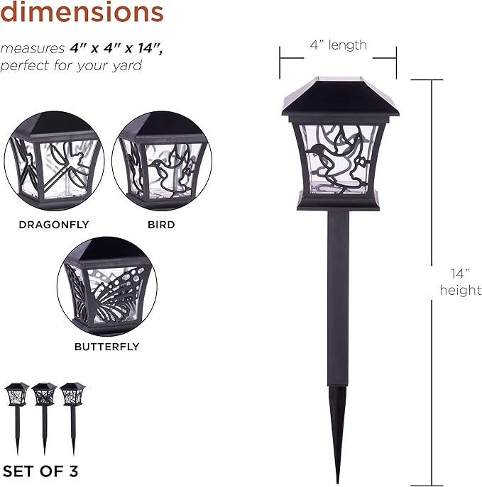 Alpine Corporation Solar-Powered Nature Inspired Pathway Lights, 3-Piece