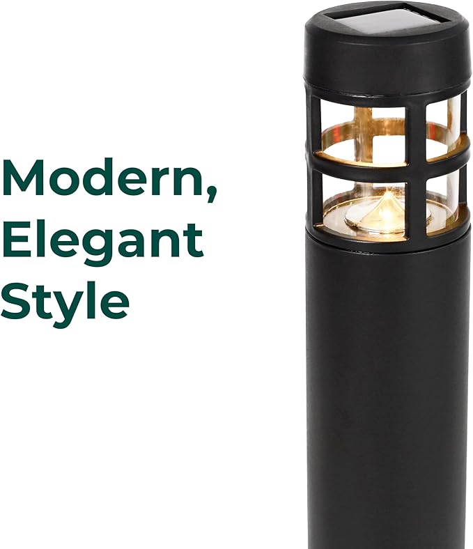 TECHKO Solar Mini-Bollard Cylinder Pathway Lights – 4-Pack, Dusk-to-Dawn, Weather-Resistant Outdoor LED Lighting