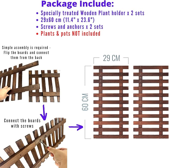 ShopLaLa Wall Planter - 2 Pack Wooden Hanging Planter for Indoor Plants Wall Mount Plant Stand Ladder Outdoor Vertical Garden Unique Live Orchid Planter Holder Display Large Wall Decor 23.6" (60cm)