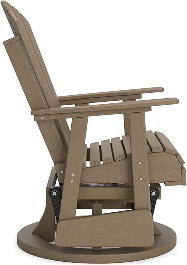 Signature Design by Ashley Hyland Wave Casual Weather Resistant HDPE Outdoor Swivel Glider Chair, Light Brown