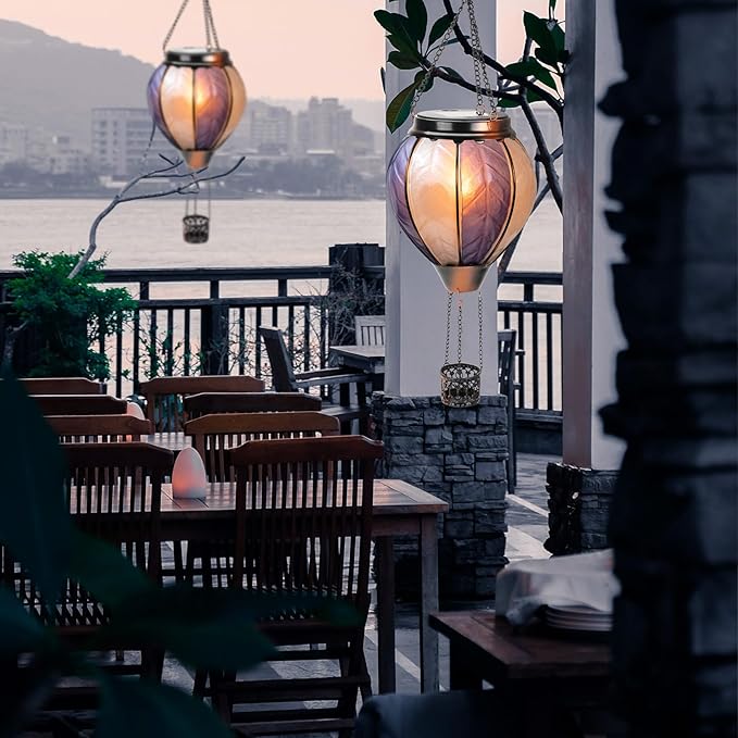 18inch Hot Air Balloon Solar Lantern with Flickering Flame Hanging Solar Outdoor Lantern Lights Waterproof Lanterns for Garden Patio Yard Party Decoration