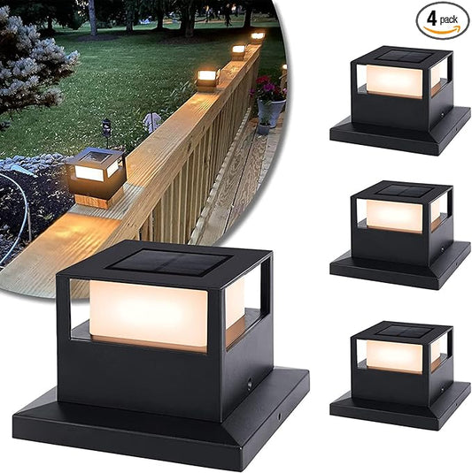 Viewsun 4 Pack Solar Post Lights, Outdoor Garden Solar Powered Fence Post Cap Lights with SMD LEDs Waterproof Light Decorative for Fence Deck or Patio Decor, Fits 4x4, 5x5 or 6x6 Wooden Posts