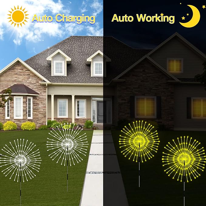 Solar Garden Lights 4-Pack Waterproof Decorative Pathway Firefly Lights for Courtyard & Garden Party Warm White