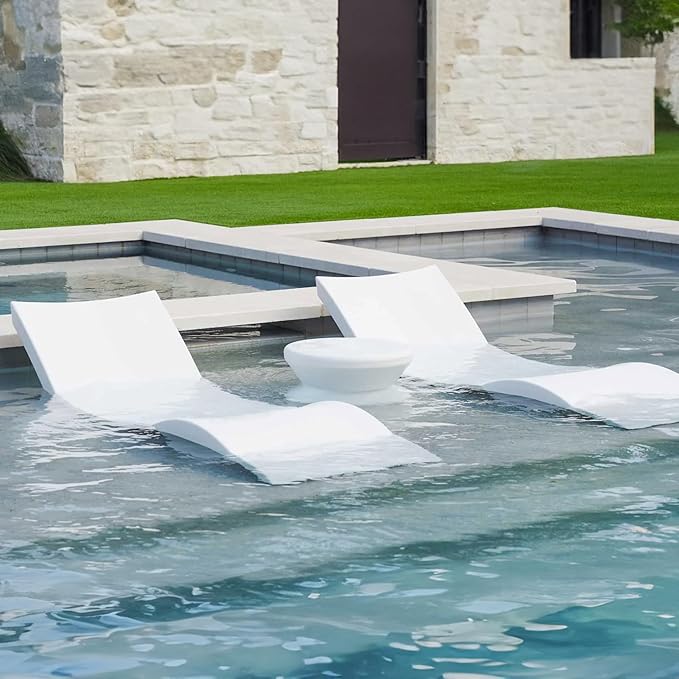 Oasis Chaise Lounger Set - Includes 2 Chaises + 1 Side Table (no Hole) - Inside Pool & Sun Shelf Lounge Chair - Designed for Shallow Shelves Up to 9” - No Metal - Safe for All Pools - All Weather