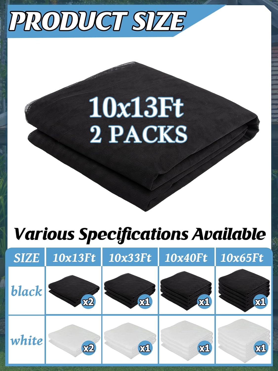 ANPHSIN 2 Pcs Garden Net Barrier - 10 x 13 ft for Each Bird Garden Screen Mesh Netting, Heavy Duty Garden Mesh for Terraces Balconies Patios Protecting Your Skin Plants Vetegables DIY (Black)