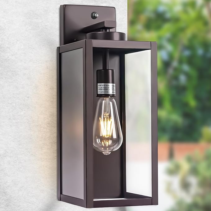 16-inch Oil-Rubbed Bronze Dusk to Dawn Outdoor Wall Light Fixtures, Exterior Waterproof Wall Lanterns, Brown Porch Sconces Lighting, Modern Outside Lights for House Patio Front Door Entryway, 2-Packs