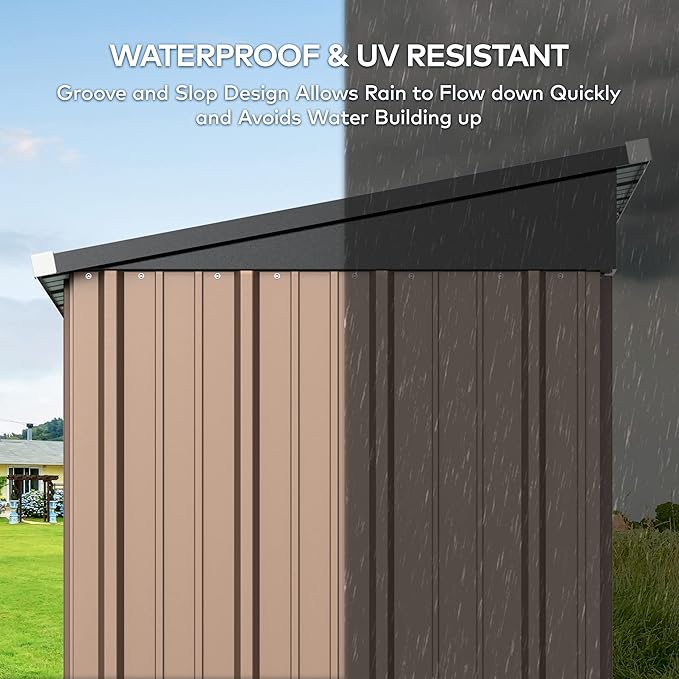 Gizoon 5' x 3' Outdoor Storage Shed with Singe Lockable Door,Galvanized Metal Shed with Air Vent Suitable for The Garden,Tiny House Storage Sheds Outdoor for Backyard Patio Lawn-Brown
