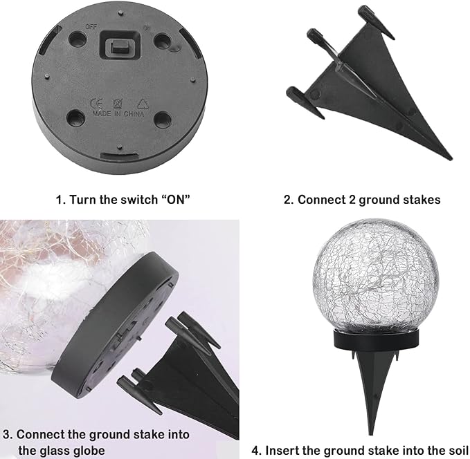 Solar Lights Outdoor Garden Decorative - 2 Pack Solar Globe Lights Upgrade Waterproof with 30 LEDs Cracked Glass Ball Lights for Yard Patio Pathway Lawn Outside Decor (4.73") Warm White