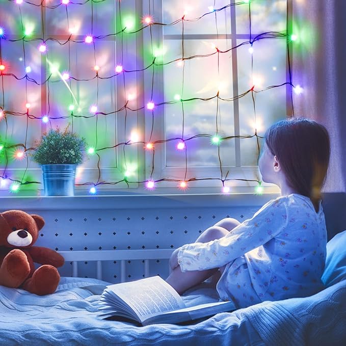 Led Christmas Net Lights Outdoor Christmas Decorations 120Led 6Ftx4Ft Connectable Waterptoof Mesh Net Lights for Trees Bushes Wedding Garden Outdoor Christmas Decorations (Multicolor)