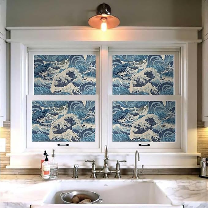 Hand Drawn Blue Sea Wave Reef Peel and Stick Wallpaper Self Adhesive Removable Easy Peel Off Stick on Wall Paper for Bedroom Cabinet Renter Friendly