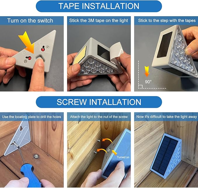 Solar Step Lights 6-pack with Solar Outdoor Stair,Porch,Patio,Yard,Deck & Pathway Adjustable Brightness (Warm White)