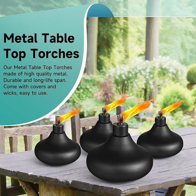 8 Pack Metal Table Top Torches,24.5 oz Citronella Torches for Outside,Refillable Flame Light Torch with Wicks and Covers, Landscape Lanterns Torches for Party, Garden Decor,DIY