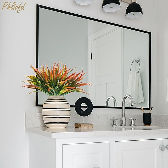 16Pcs Artificial Grass Fake Plants 17.3in Outdoor Plastic Plants UV Resistant Greenery Fake Grass for Home Window Garden Patio Hanging Planter Pathway Front Porch Décor Red