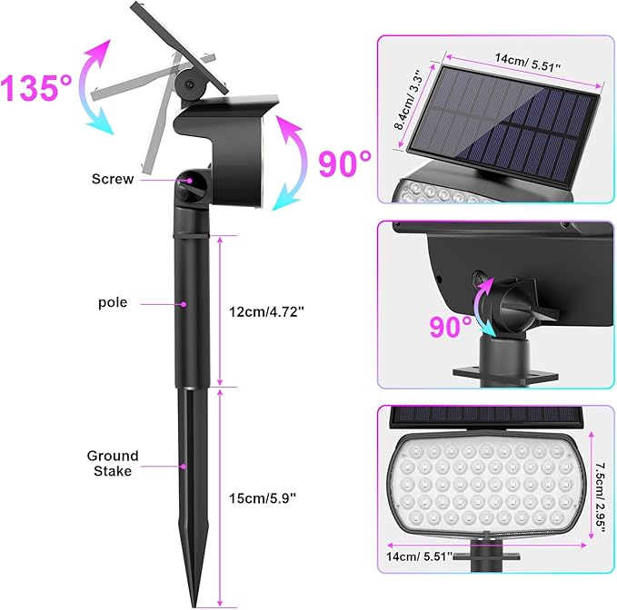 Solar Color Changing Spot Lights Outdoor, IP65 Waterproof Christmas Lights, Multicolor Landscape Spotlights, Large Panel Powered Yard Garden Pathway Light 6 Pack