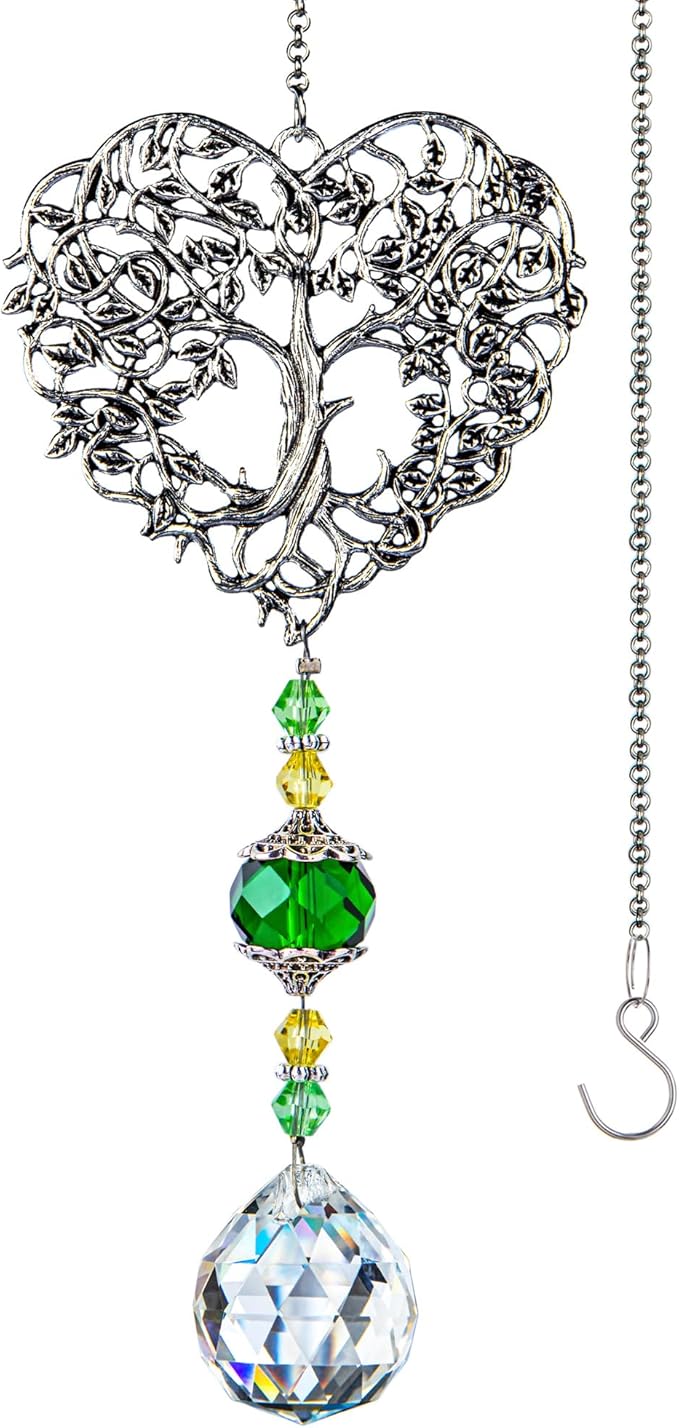 H&D HYALINE & DORA Tree of Life Crystal Suncatchers Crystal Drop Prism Rainbow Maker Hanging for Home Garden Decoration, Heart Shaped