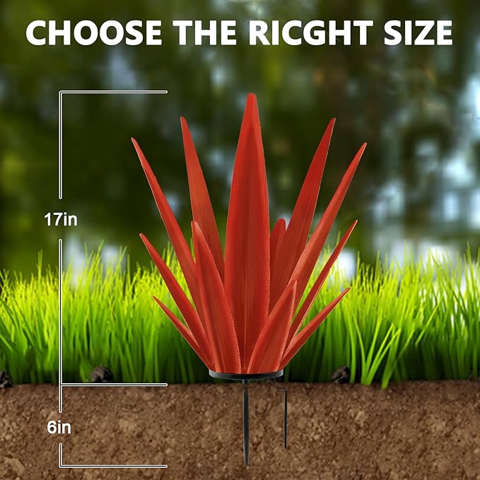 Enlarge Metal Plants Tequila Rustic Sculpture, Outdoor Patio Yard, Home Decor Hand Painted Agave Garden Statue, Outdoor Lawn Ornaments Yard Stakes for Mom Gift (1 Big RED)