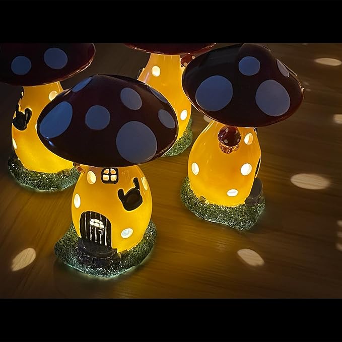Fairy Houses for Outside - Solar Light Garden Decor, Solar Garden Decor, Waterproof Yard Mushroom Ornaments for Patio Lawn, Christmas, Birthdays, Unique Gift Ideas for Gardening Mom & Grandma