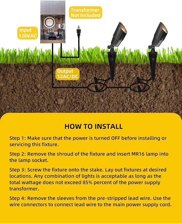 COLOER Brass Low Voltage Landscape Spotlight(Black) 1-Pack with 5W Aluminum Housing MR16 LED Bulb 2700K 450LM CRI85+,12V AC/DC Outdoor Uplighting, Directional Garden Patio Spot Up Light(101B-Black)