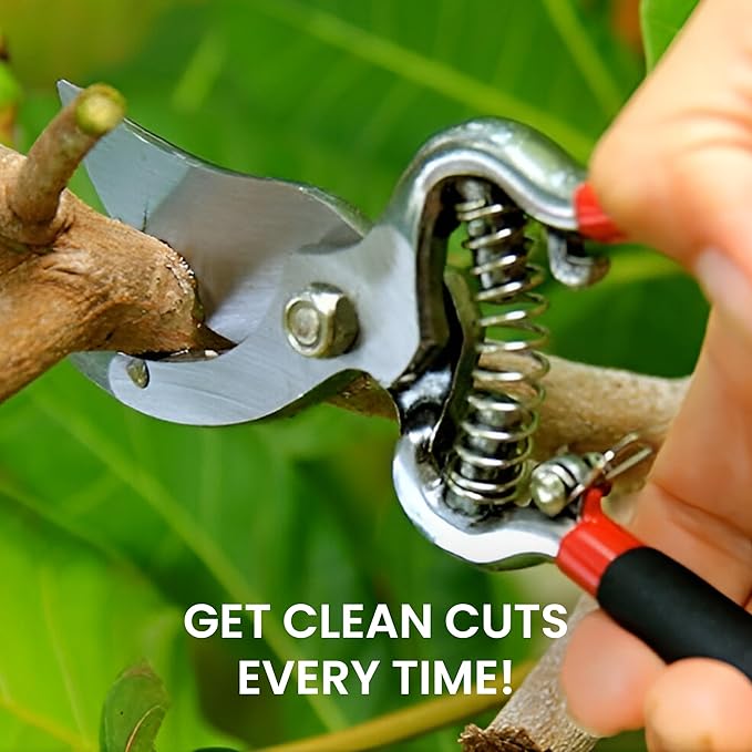 GARDEN GURU Classic Bypass Pruning Shears Clippers – Heavy Duty Forged Steel Garden Pruners – Safety Lock – Non Slip Comfort Grips – Cuts up to 1” Diameter – Professional Bypass Pruners for Gardening