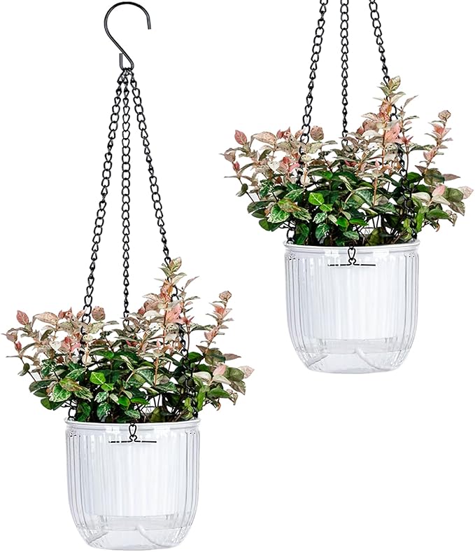 4.5 Inch 2 Pcs Self Watering Hanging Planter Indoor Plant Pots Drainage Holes, Outdoor Small Hanging Planters Flower Pot Basket, Visible Water Level, Plant Hanger Home Decor, Gardening