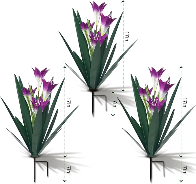 Homight Metal Agave Plant Outdoor Decoration Outdoor Garden Decoration Lily Mexican Yard Art Plant Garden Agave Lily Decorative Garden Gift… (3 Big Purple Lilies)