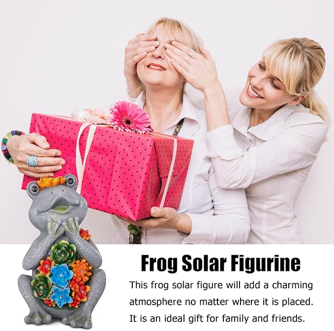 Frog Solar Figurine Light Statue Outdoor Gardening Gifts Decoration Garden Frogs Yard Decor Lamp With 8 Led Lights And Succulent Waterproof Patio Lawn Decor Housewarming Frog Gifts For Women
