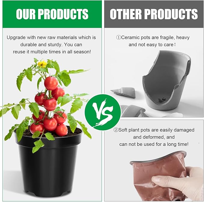 40 Pack 4 Inch Plant Nursery Pots with Mesh Pad, Sturdy Plastic Flower Planter Pots with Drainage Holes, Seed Starter Pots for Planting Seedings Cuttings Succulents Indoor Ourdoor, Black