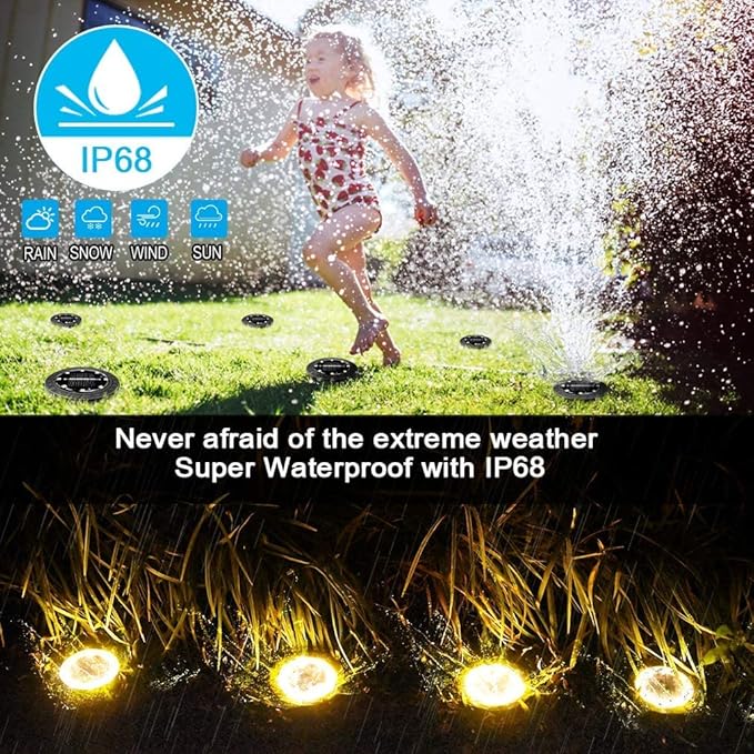 Solar Powered Ground Lights 2Pack,Waterproof LED Solar Lights Outdoor Solar Disk Lights Decorative,Solar Garden Lights for Landscape Pathway Patio Yard Walkway Path Lawn Driveway (Warm White)