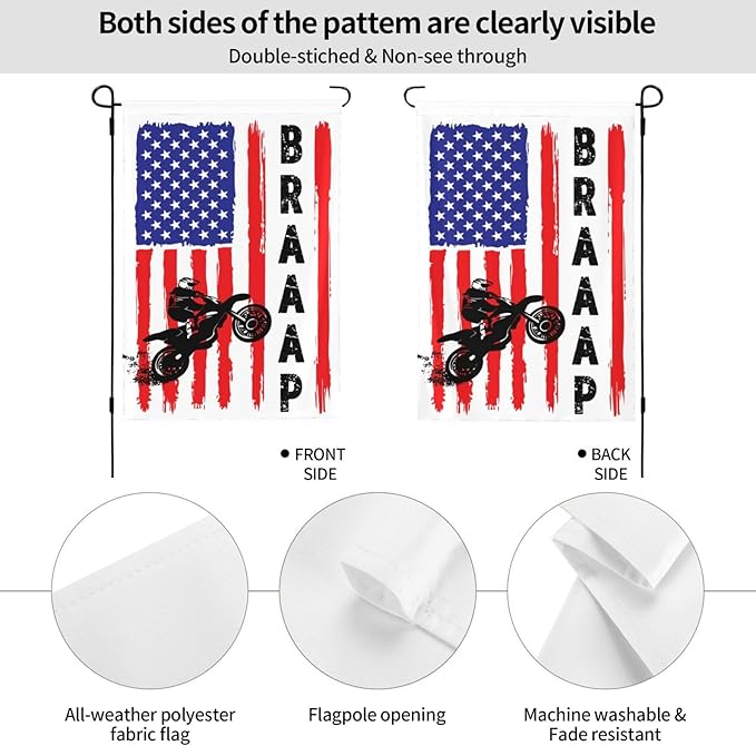 Braaap Motocross Dirt Bike American Flag Garden Flag 12x18 Inch Outdoor Decoration Banner House Flags Yard Farmhouse Garden Deco Indoor Sign, Colour6