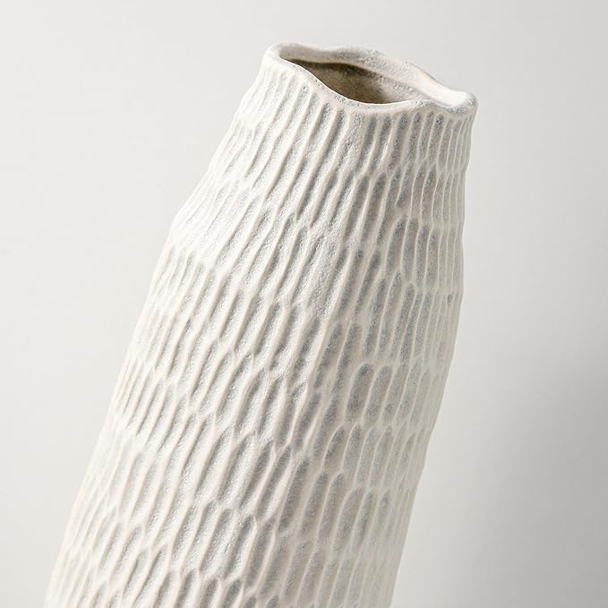 12.6 Inch Grey Modern Handmade Ceramic Vase, Rustic Farmhouse Decorative Flower Vases for Home Decor,Pampas Grass Bouquet, Living Room,Kitchen,Office,Bedroom,Centerpiece Table