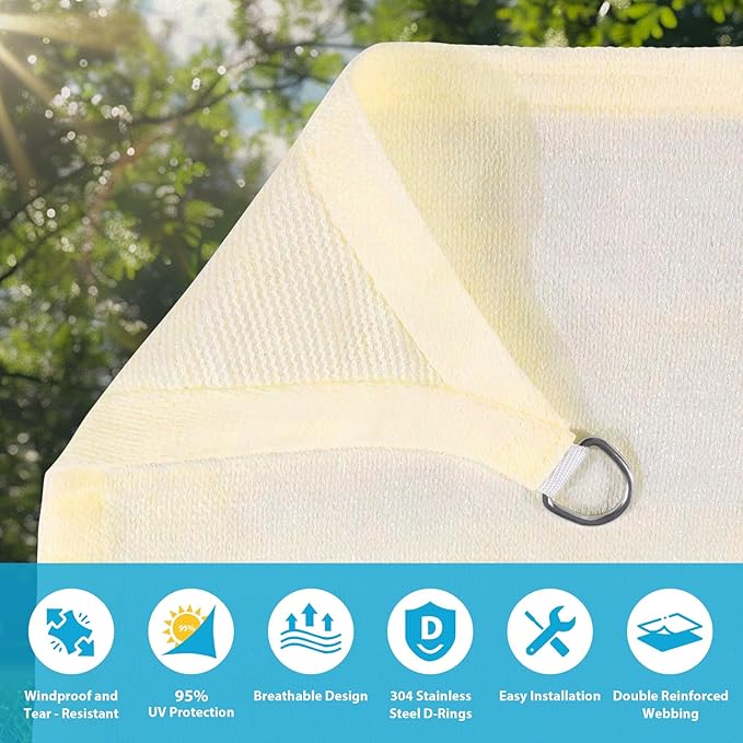 Amagenix Sun Shade Sail 8X15 Curved Edge Outdoor Shade Canopy Cream Breathable 95% UV Block Shade Cloth for Patio Garden Backyard (We Make Custom Size)