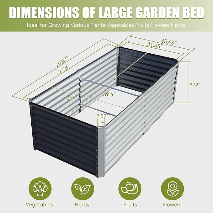Domi Galvanized Raised Garden Bed, Outdoor Planter Garden Boxes Large Metal Planter Box for Gardening Vegetables Fruits Flowers, Silvery (6x3x2ft)