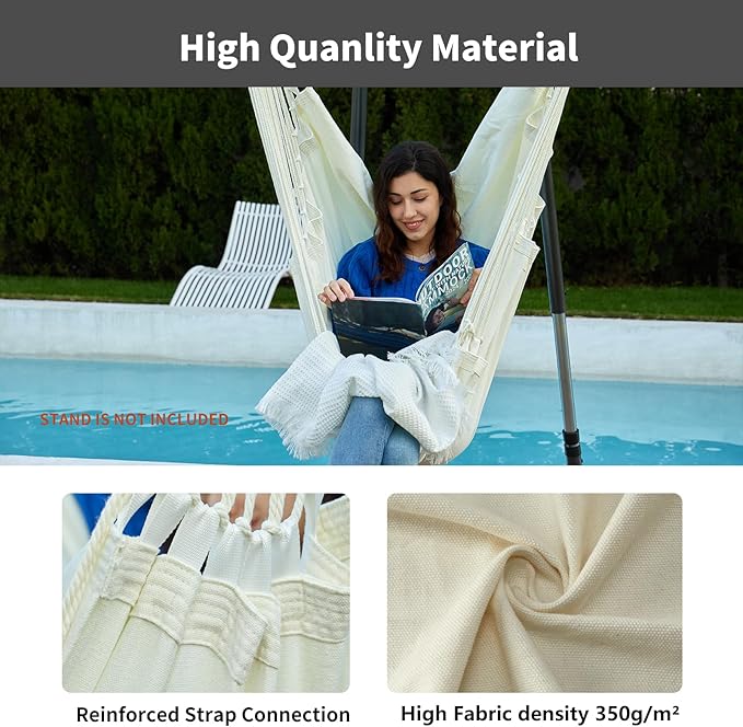 Hanging Hammock Chair Swing MAX 500 lbs Outdoor Hanging Chair with Footrest Indoor Swing Chair with Portable Steel Spreader Bar and Hardware Kit for Bedroom Living Room Patio Porch - White