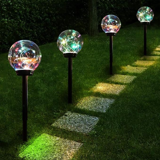 Solar Lights Outdoor Garden Decor,LED Multi-Color Changing 5.9in Globe Waterproof Lamp,Birthday Gifts for Women Mom,for Yard Lawn Backyard Landscape Pathway Patio Outside Gardening Gifts-2 Pack