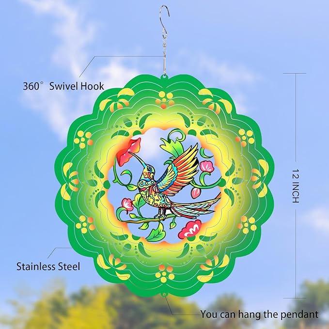 Hummingbird Wind Spinners Metal Hummingbird Gifts for Mom Women Grandma,12inch Hanging Wind Spinner for Outdoor&Indoor Decor Wind Chime Christmas Ornament Gifts for Yard Garden Decoration