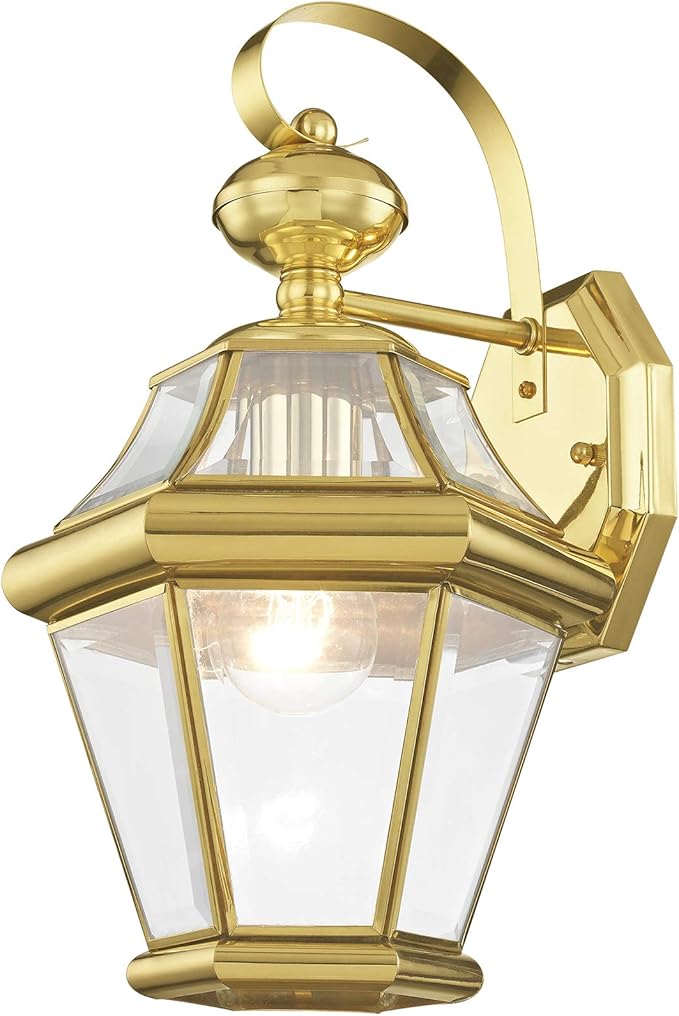 Livex Lighting 2161-02 Outdoor Wall Lantern with Clear Beveled Glass Shades, Polished Brass