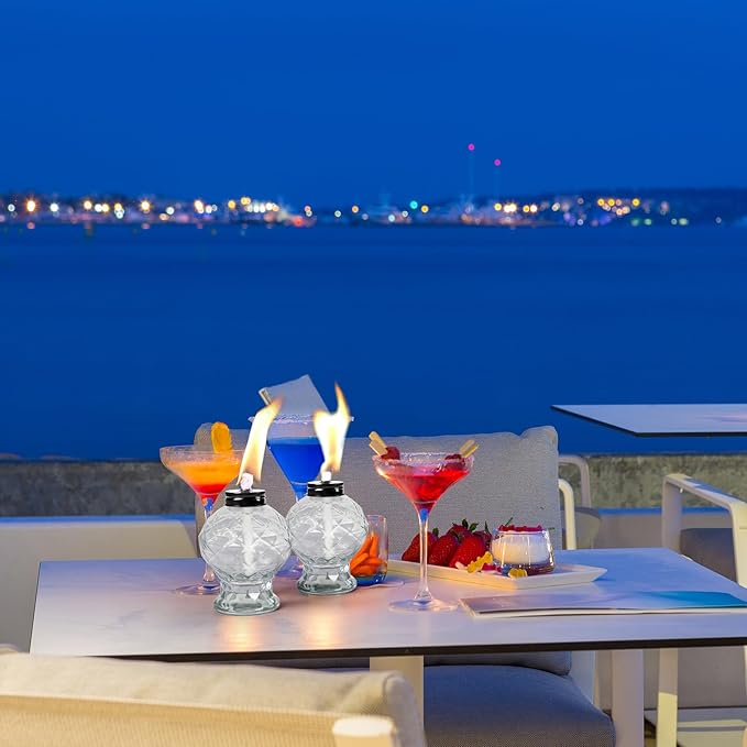 tewei 4 Pack Clear Table Top Light Torches Outdoor, Mini Glass Torches Lanterns for Outside, Easy to Refill Citronella Torches for Garden Patio Yard Party