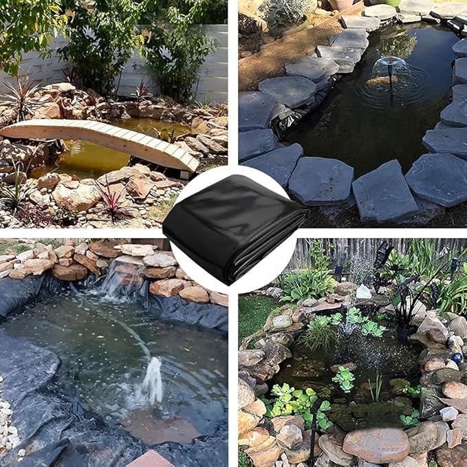 20 Mil Pond Liner, 7x10 Ft Pond HDPE Skins Small Fish Pond Liners Rubber Pond Tarp Easy Cutting Underlayment for Fountains, Waterfall & Water Gardens