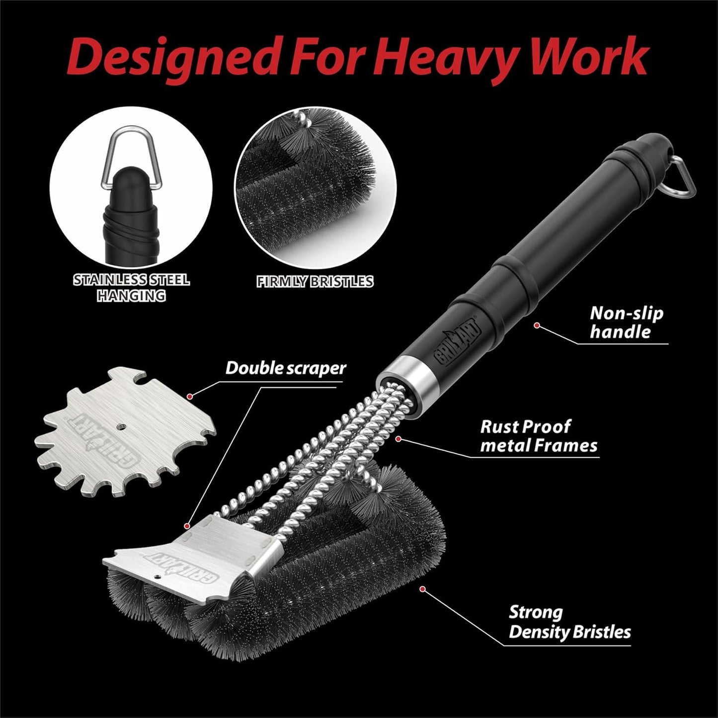 GRILLART Grill Brush and Scraper,18 Inch BBQ Grill Cleaning Brush Kit, Safe Wire Scrubber, Universal Fit BBQ Cleaner Accessories for All Grates