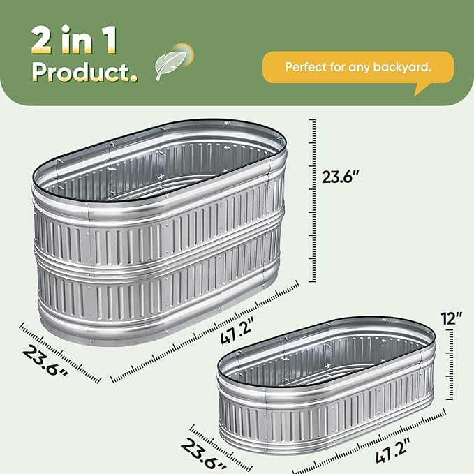 KING BIRD Raised Garden Bed Kit 2025 Upgraded Modular DIY Galvanized Planter Garden Box Outdoor for Gardening, Vegetables, Flowers, Elegant Roman Column Design, 47x24x24 in, Silver