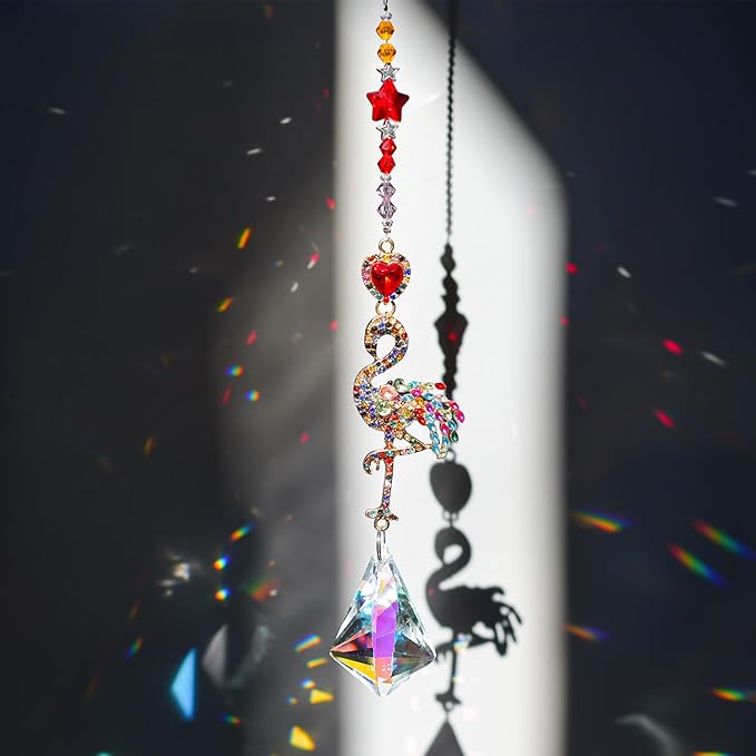 Flamingo Colorful Crystal Rhinestones Suncatcher Window Hang Pendant, Hanging Crystals for Windows,Christmas Tree,Wedding Decor
