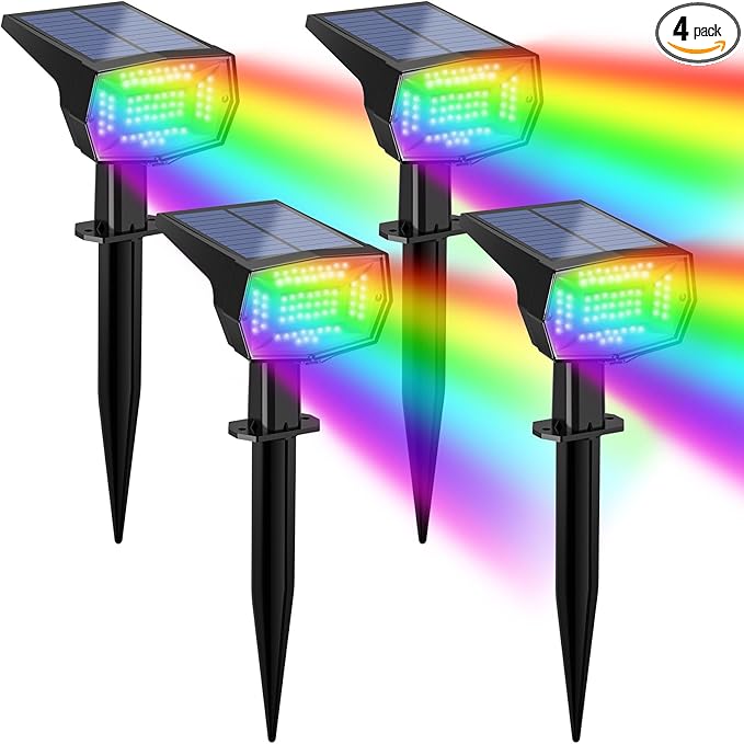 Fabrito Solar Color Changing Lights Outdoor, 9 Color Modes Landscape Spotlights, Dusk to Dawn Solar Powered Spot Lights for Outside, Solar Garden Lights for Yard, Pathway, Tree 4 Pack (Multicolor)