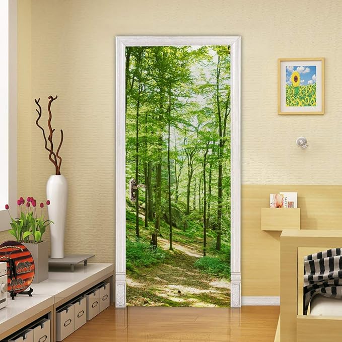 3D Door Wallpaper Self-Adhesive Door Sticker - Forest - Door Poster Premium PVC Waterproof Wall Sticker for Bedroom Living Room Door Decoration Wallpaper 95 x 215 cm